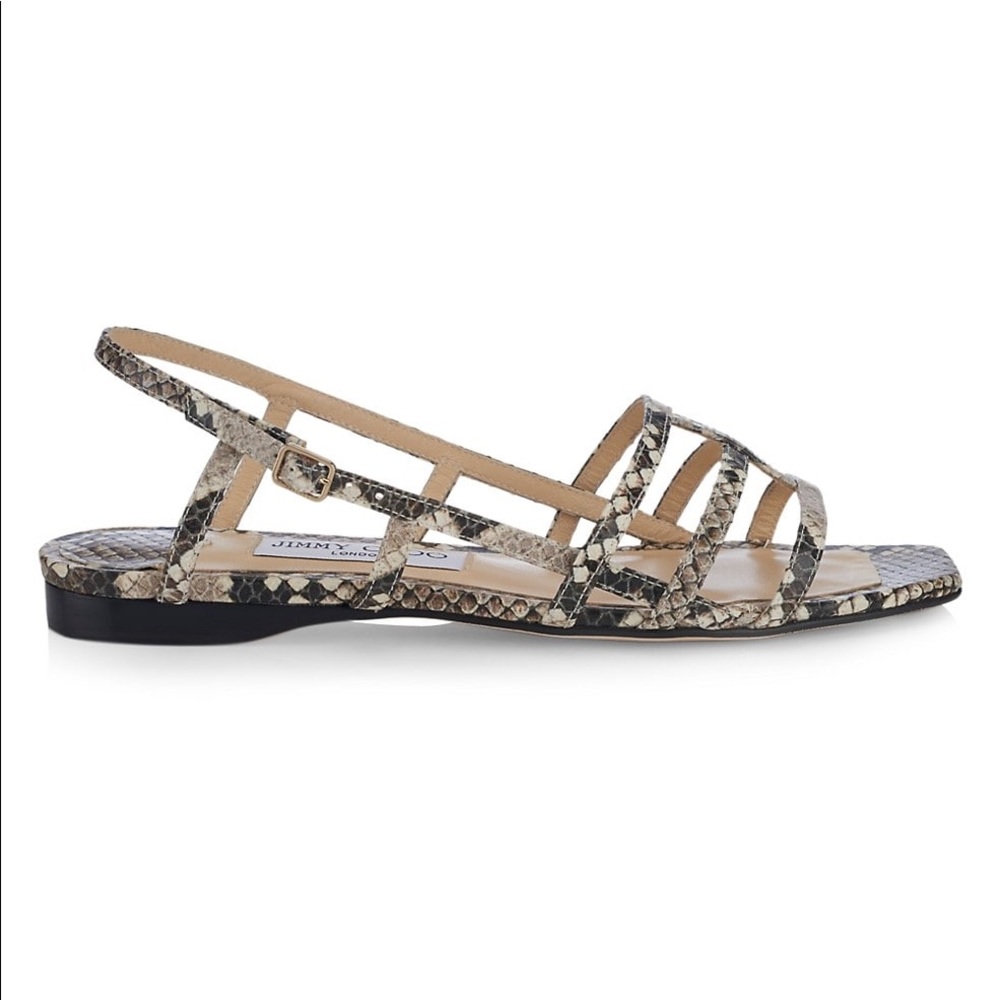 Arien Flat Snakeskin-Embossed Leather Sandals